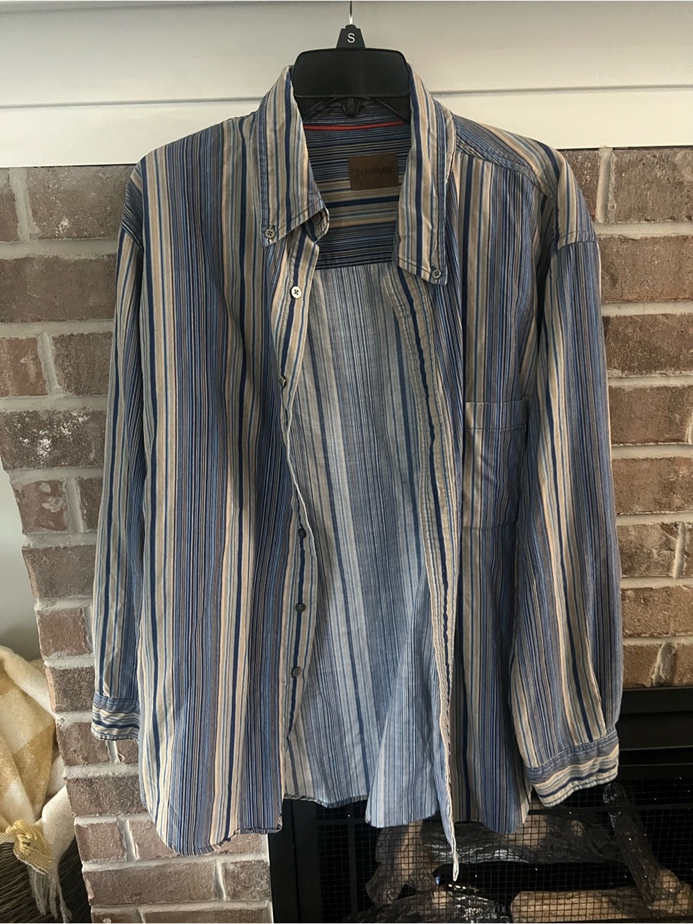 St. John's Bay Blue and Cream Striped Button-Down Shirt - Picture 1 of 3